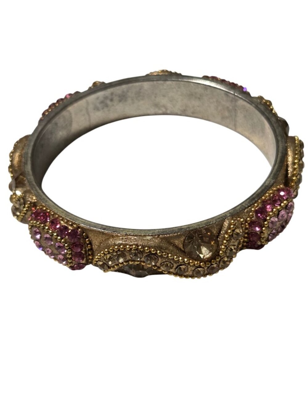 Vintage Bangle Pink Clear Rhinestones Gold Tone Victorian Revival Romantic Women